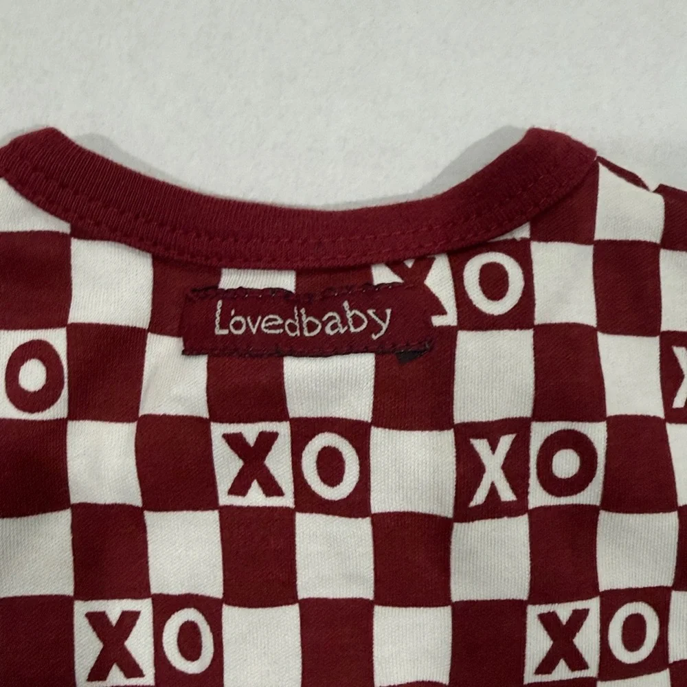 L'ovedbaby crimson XO checker organic zipper footie